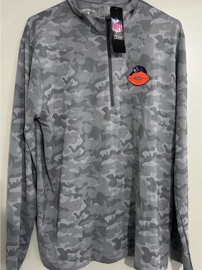 Antigua Men’s Gray Camo Half-Zip Pullover with Orange Logo